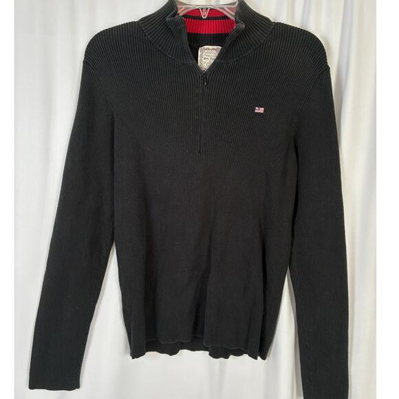 Ralph Lauren Jean Co 1/4 Zip Sweater Women's XL Black Ribbed Classic Preppy - Picture 1 of 7